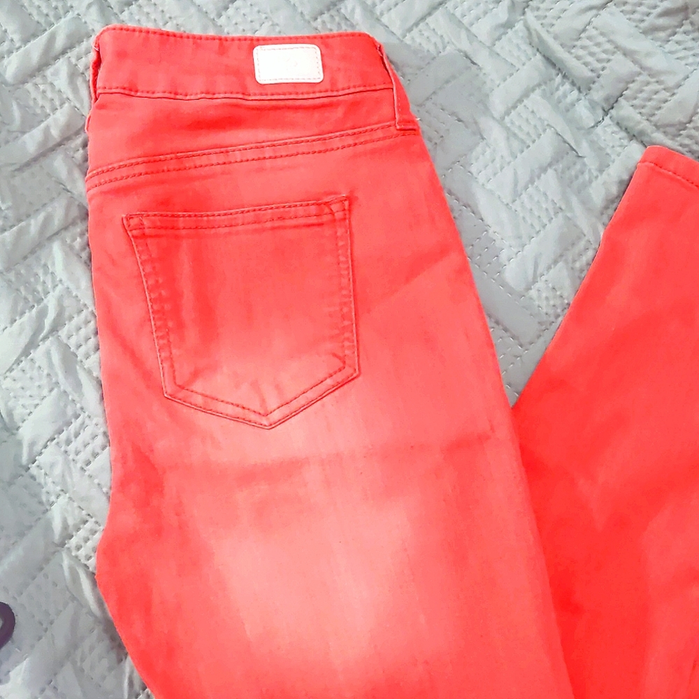 Ankle skinny coral stretch jeans